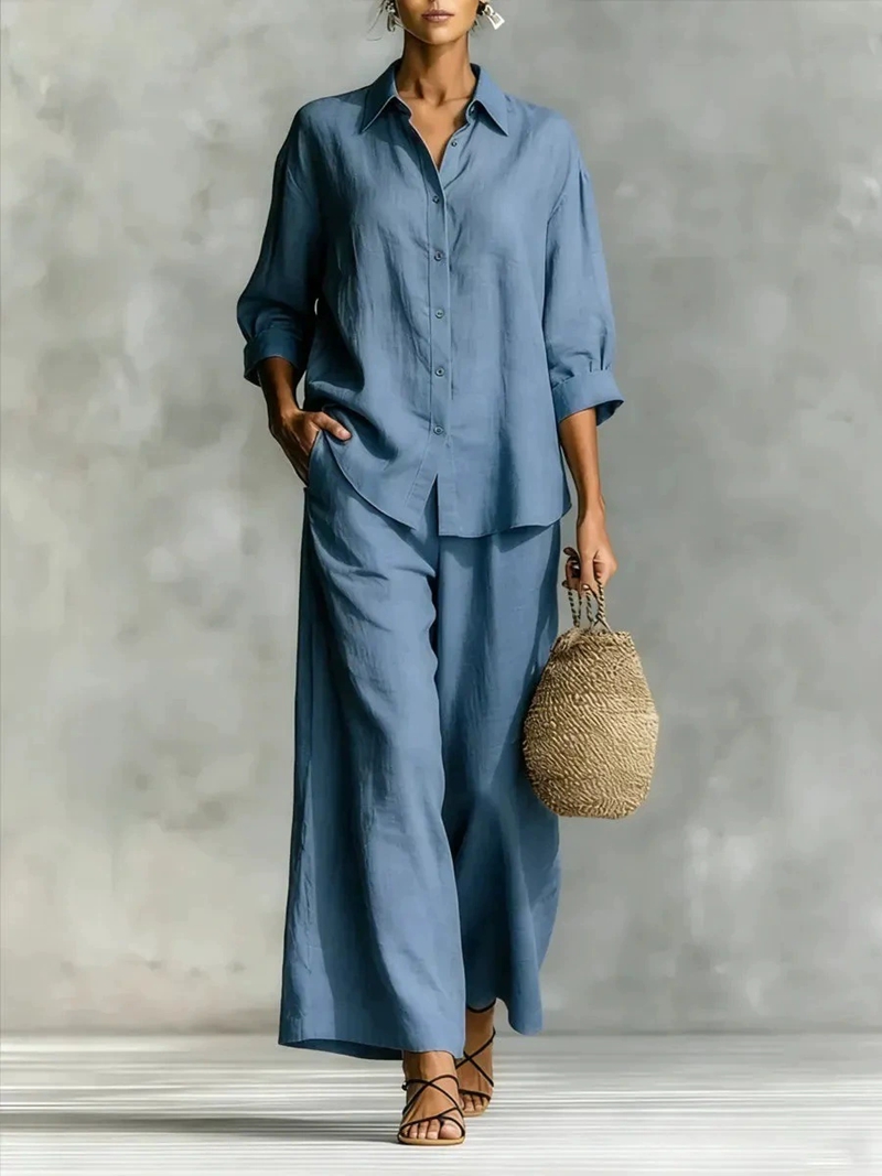 Linen Pant Wide - طقم نسائي جديد مكون من قميص