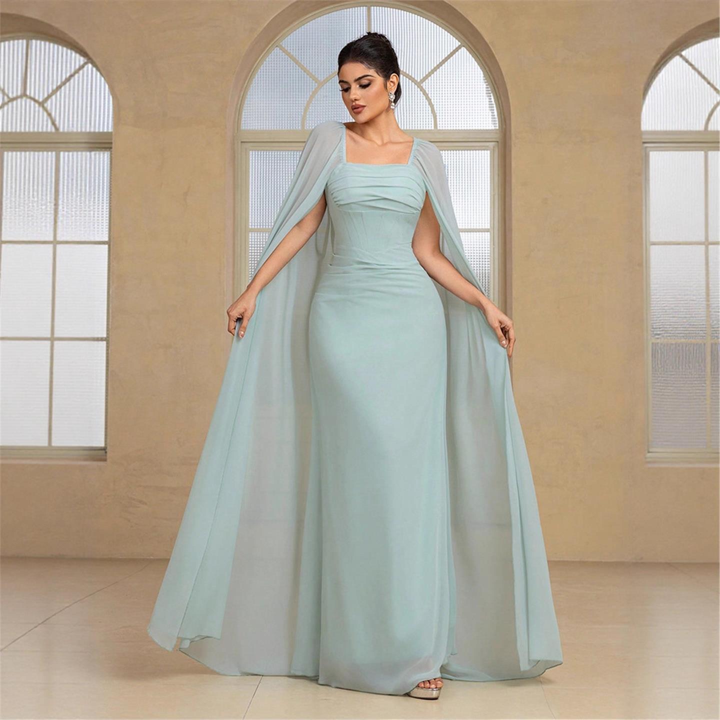 Linen Dress Wrap - فستان سهرة طويل أنيق بلون واحد
