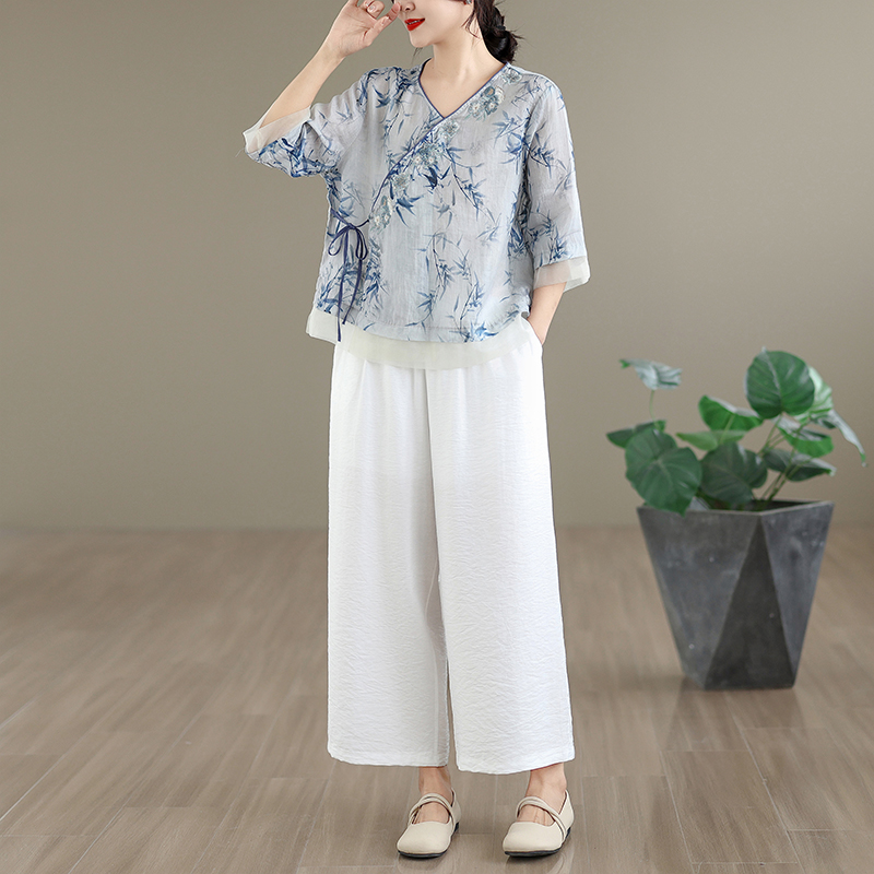 طقم أنيق من القطن والكتان مع ت - مراجعة Linen Pant Wide وسعره