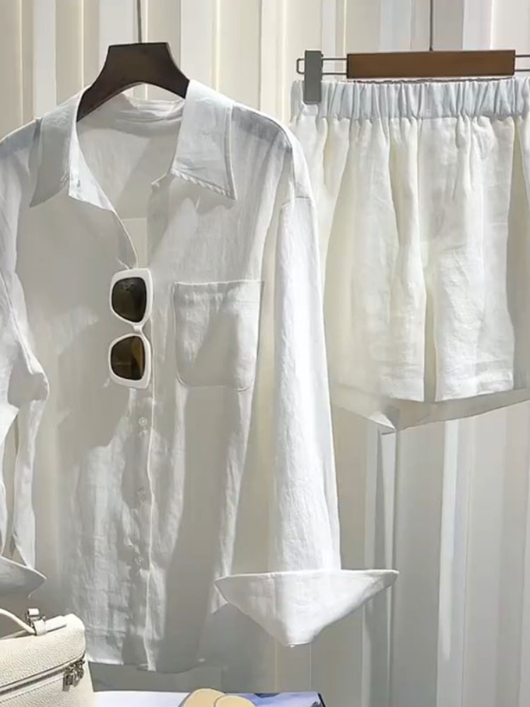 طقم قميص كتان صيفي للنساء مع ب - مراجعة Linen Pant Wide وسعره