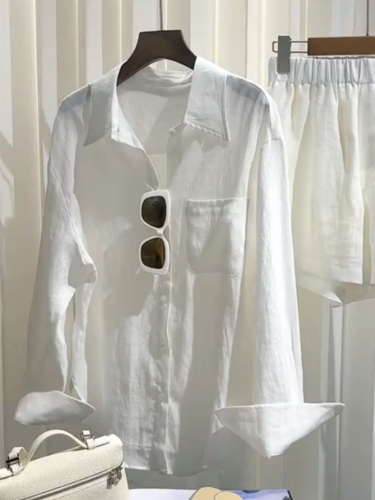طقم قميص كتان صيفي للنساء مع ب - مراجعة Linen Pant Wide وسعره