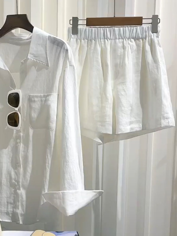 طقم قميص كتان صيفي للنساء مع ب - مراجعة Linen Pant Wide وسعره