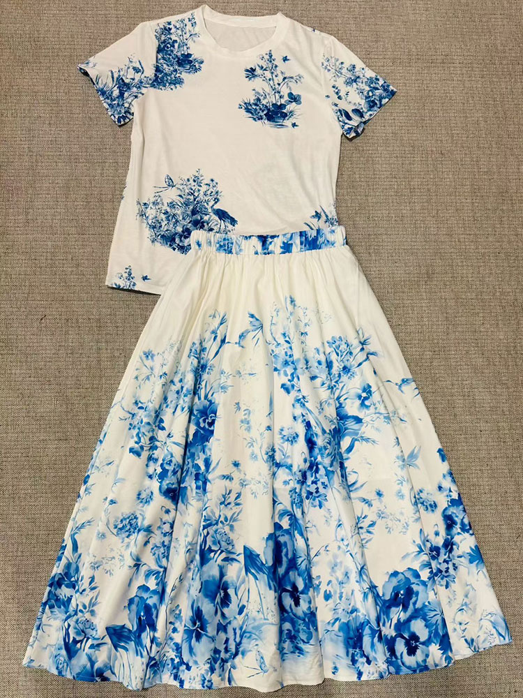 طقم نسائي صيفي جديد 2026 بنقشة - مراجعة Midi Skirt Floral وسعره