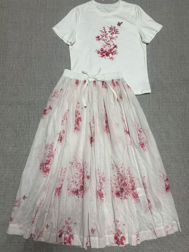 طقم نسائي صيفي جديد 2026 بنقشة - مراجعة Midi Skirt Floral وسعره