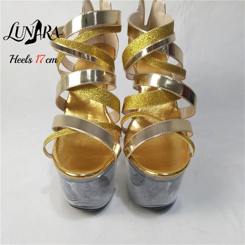 صنادل ذهبية معدنية بطول 17 سم/ - مراجعة Sandal Strappy Heeled وسعره