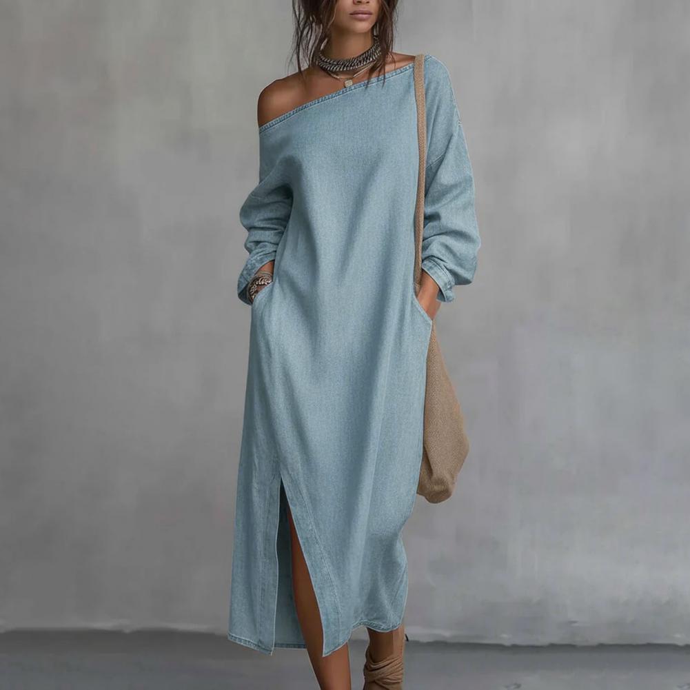 فستان ماكسي نسائي بكتف واحد وأ - مراجعة Linen Dress Wrap وسعره
