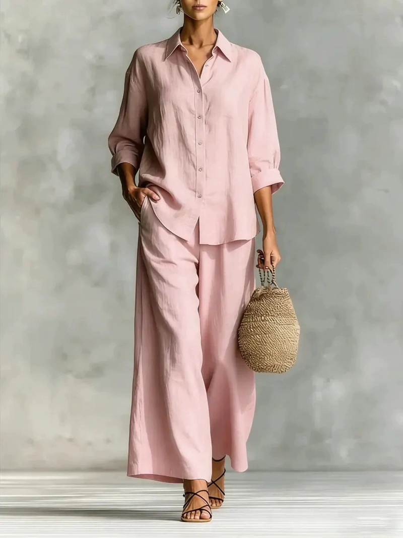 طقم نسائي جديد مكون من قميص بأ - مراجعة Linen Pant Wide وسعره
