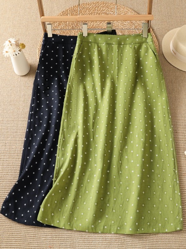تنورة نصفية عالية الخصر بنقشة  - مراجعة Midi Skirt Floral وسعره