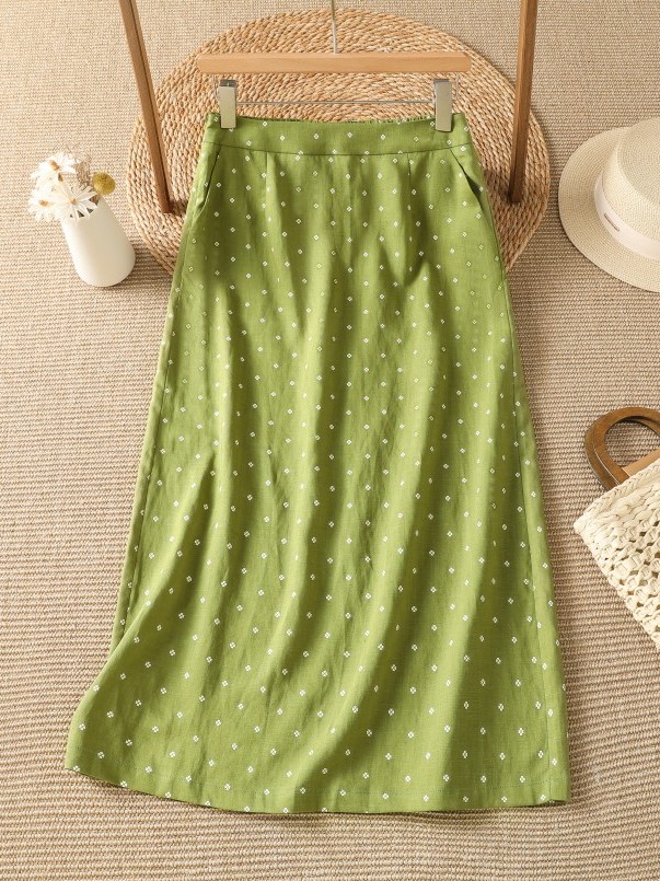 تنورة نصفية عالية الخصر بنقشة  - مراجعة Midi Skirt Floral وسعره