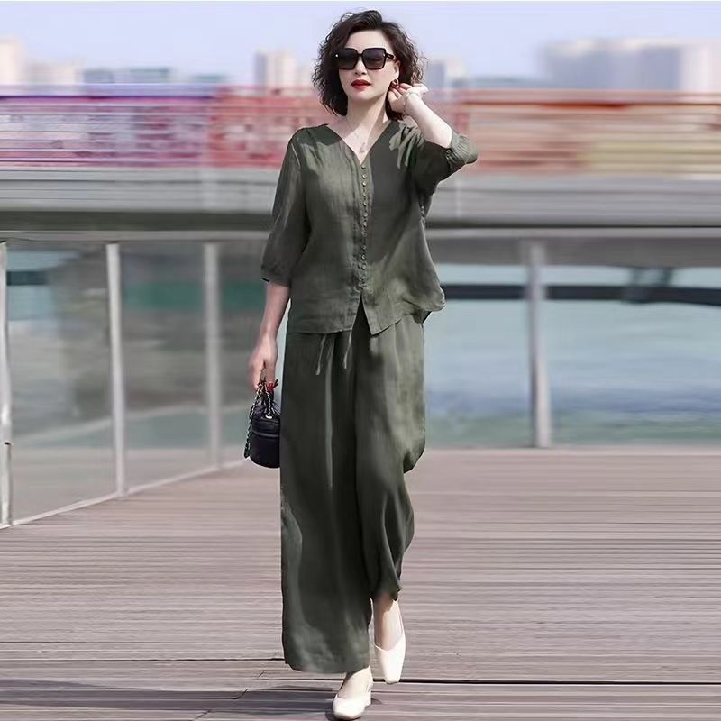طقم من قطعتين من القطن والكتان - مراجعة Linen Pant Wide وسعره